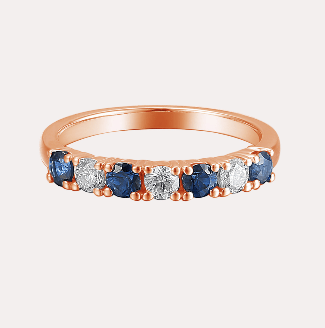 Blue Sapphire & Round Brilliant Cut 7 Stone Eternity Ring - The Jewelyst. - Blue Sapphire & Round Brilliant Cut 7 Stone Eternity Ring