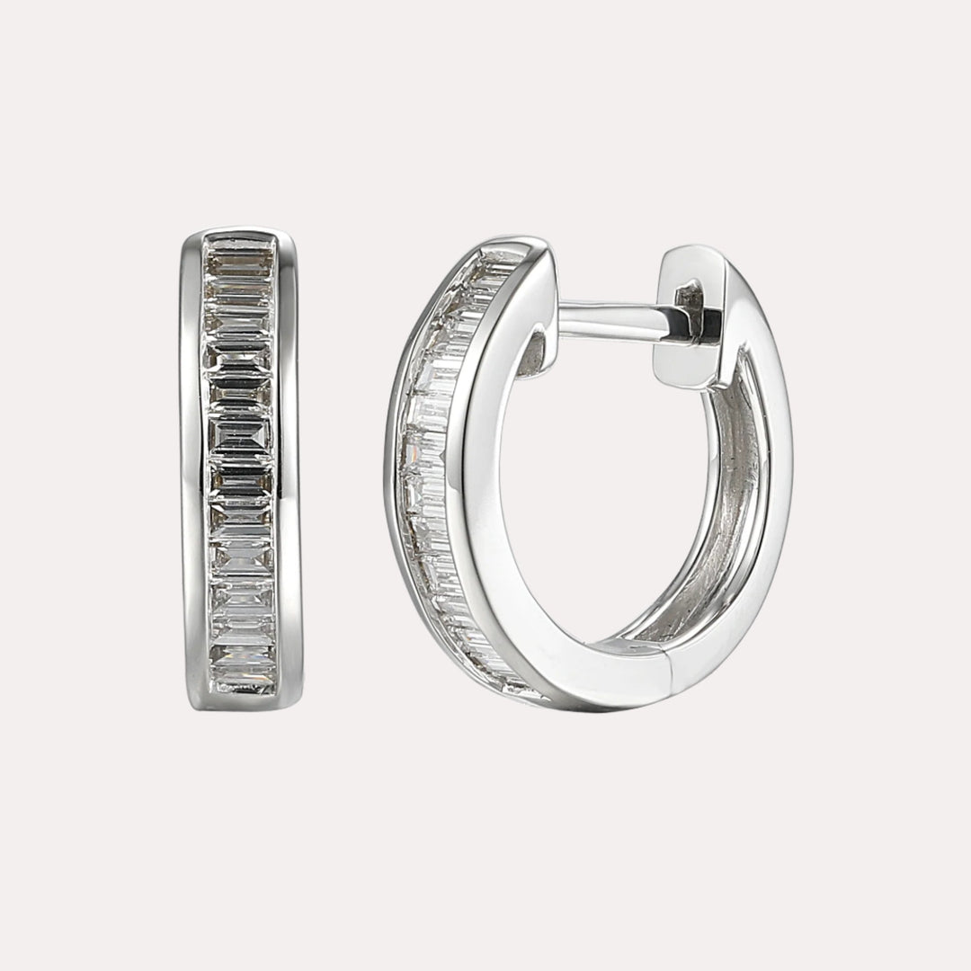 Channel Set Baguette Diamond Huggies In 18K Gold - The Jewelyst. - Channel Set Baguette Diamond Huggies In 18K Gold