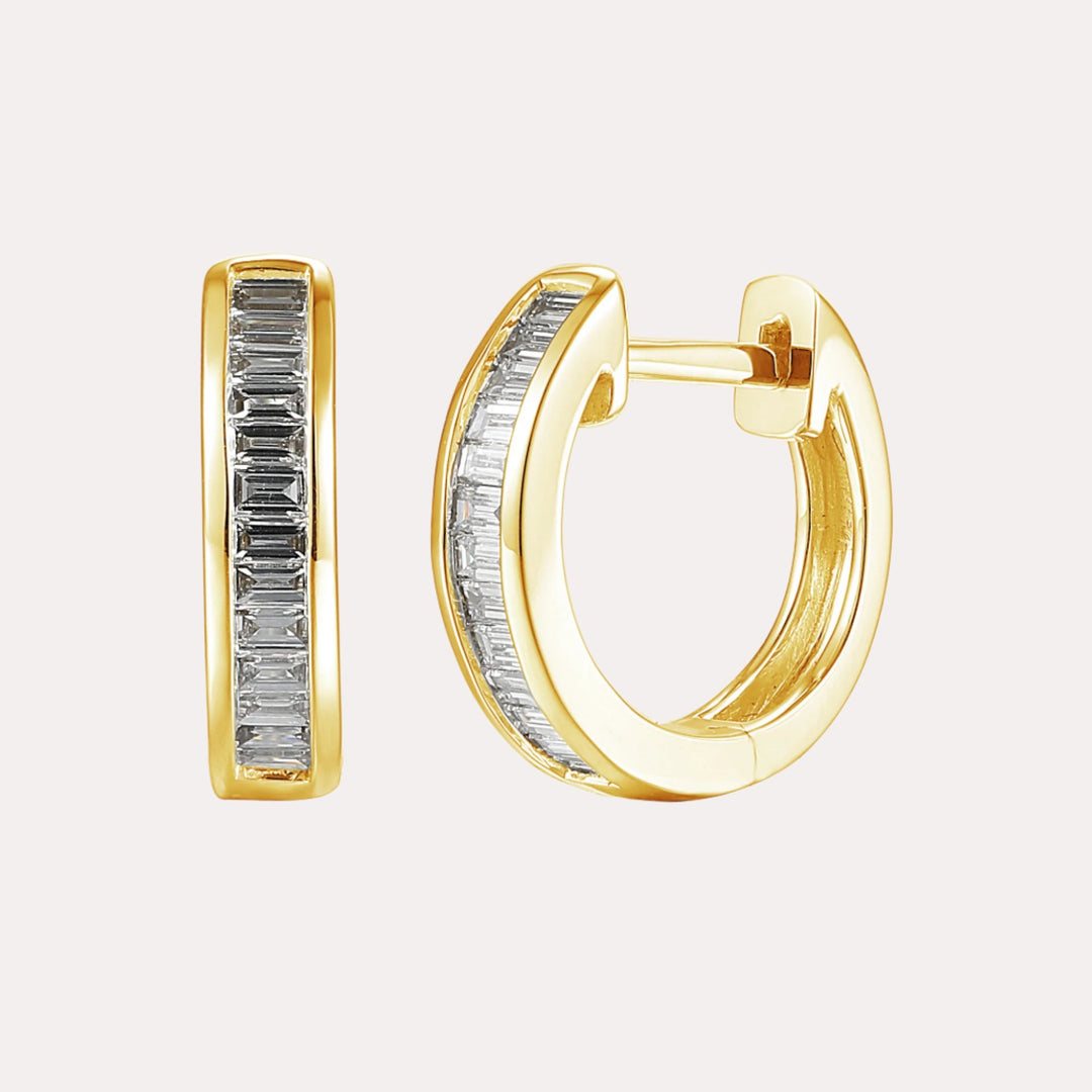 Channel Set Baguette Diamond Huggies In 18K Gold - The Jewelyst. - Channel Set Baguette Diamond Huggies In 18K Gold