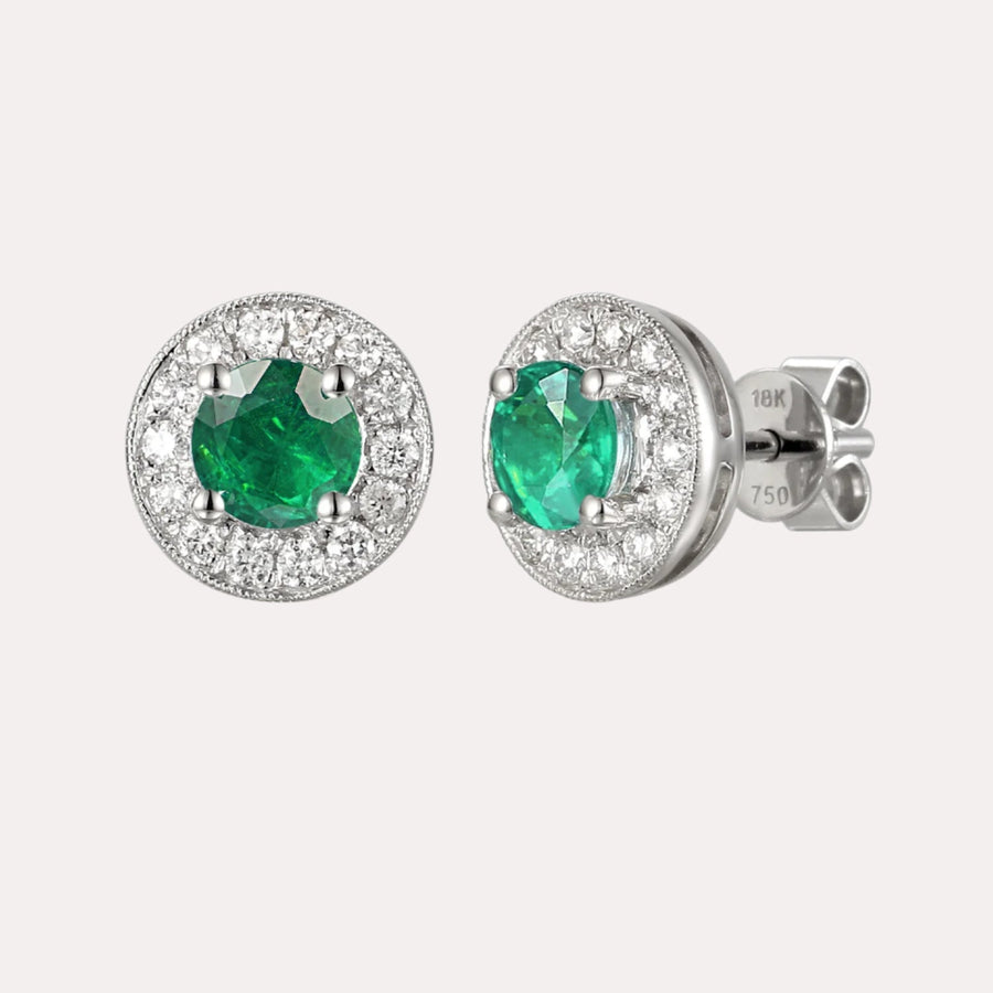 Cirelle Emerald Halo Earrings In 18K Gold - The Jewelyst. - Cirelle Emerald Halo Earrings In 18K Gold