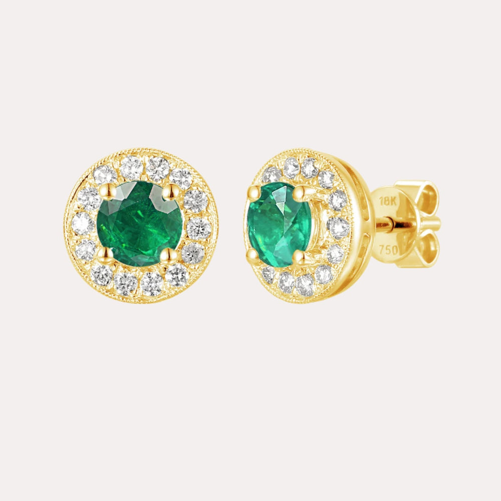 Cirelle Emerald Halo Earrings In 18K Gold - The Jewelyst. - Cirelle Emerald Halo Earrings In 18K Gold