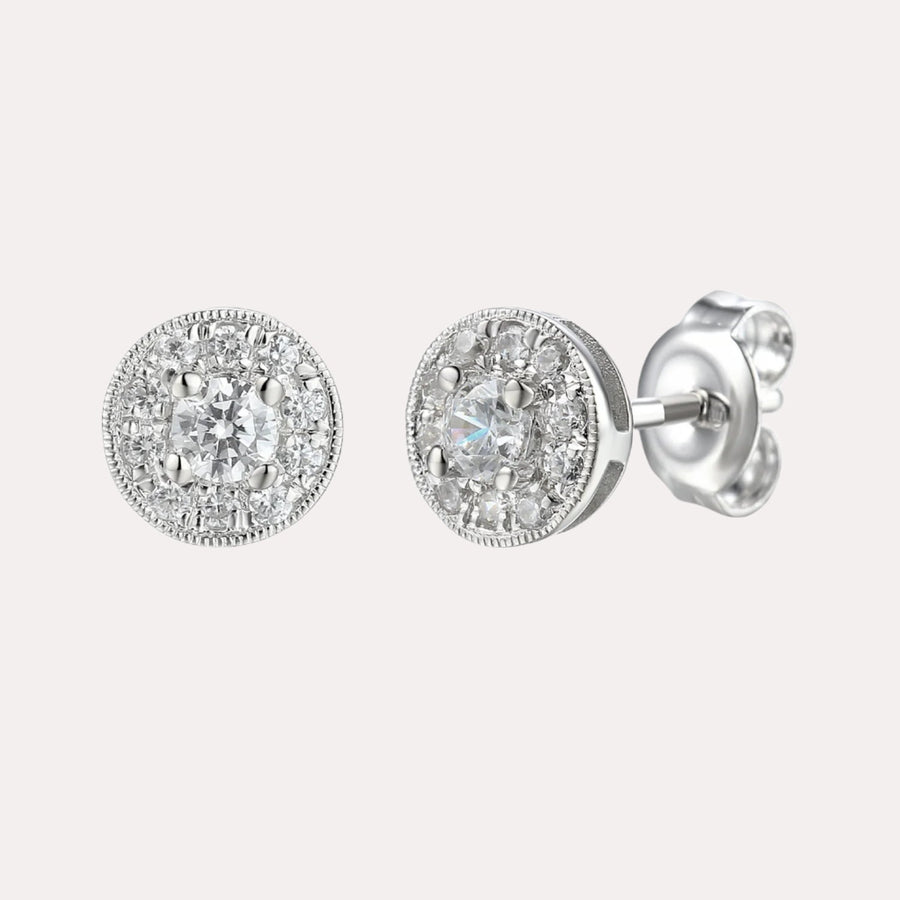Cirelle Round Diamond Halo Earrings In 18K Gold - The Jewelyst. - Cirelle Round Diamond Halo Earrings In 18K Gold