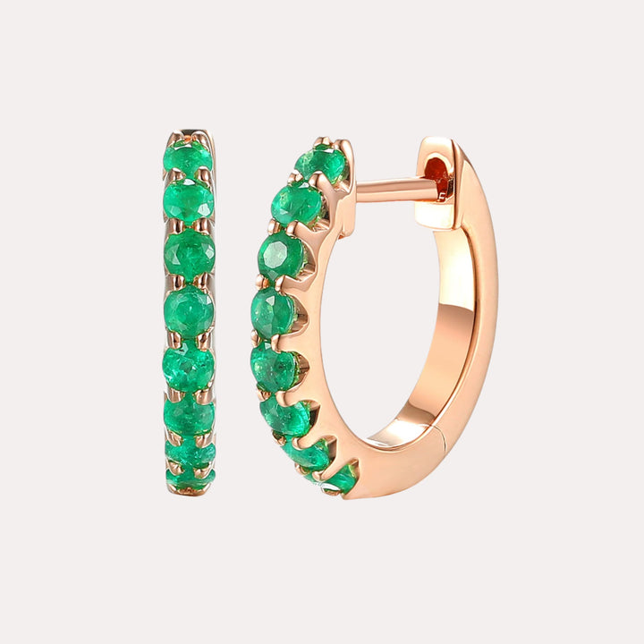Claw Set Emerald Huggies In 18K Gold - The Jewelyst. - Claw Set Emerald Huggies In 18K Gold