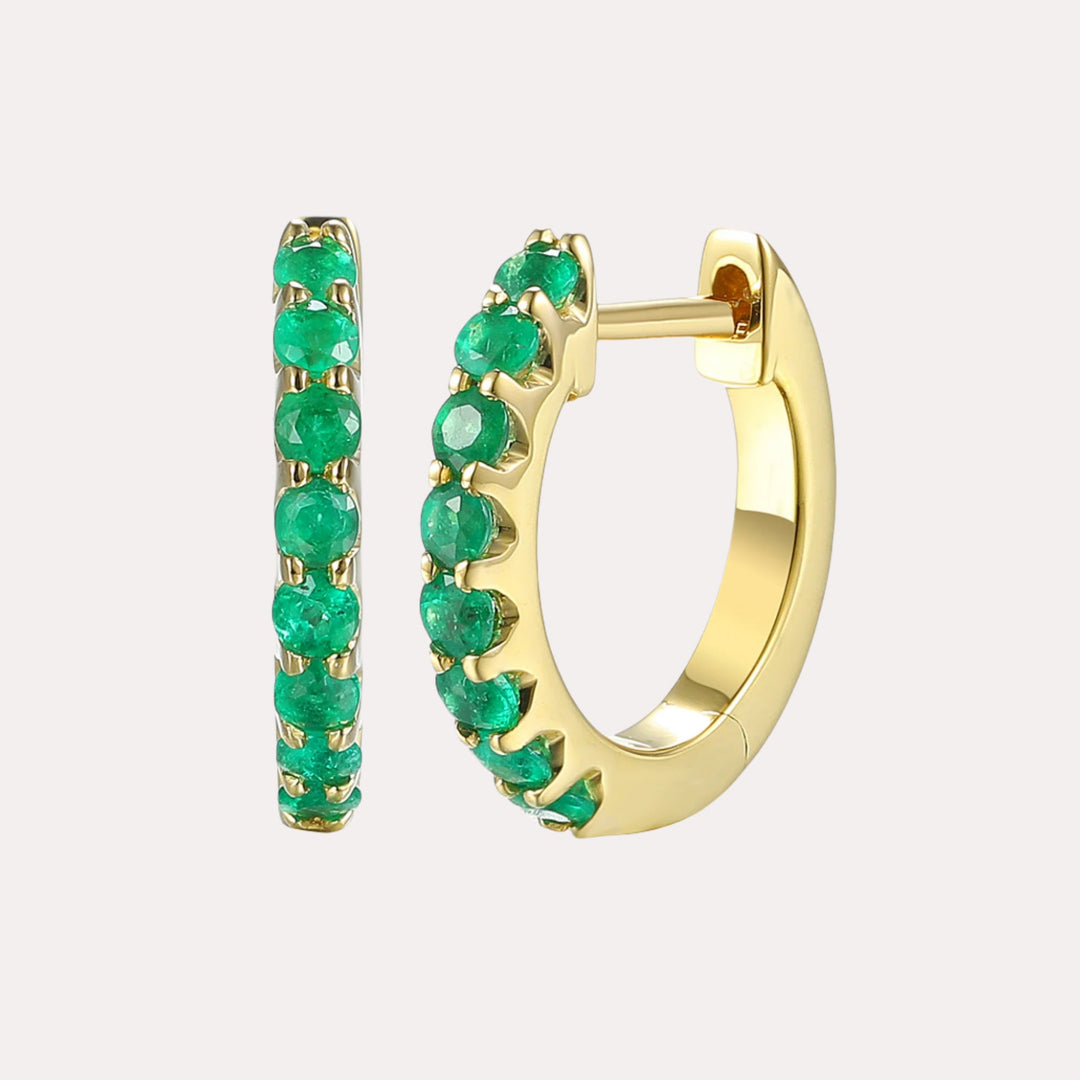 Claw Set Emerald Huggies In 18K Gold - The Jewelyst. - Claw Set Emerald Huggies In 18K Gold