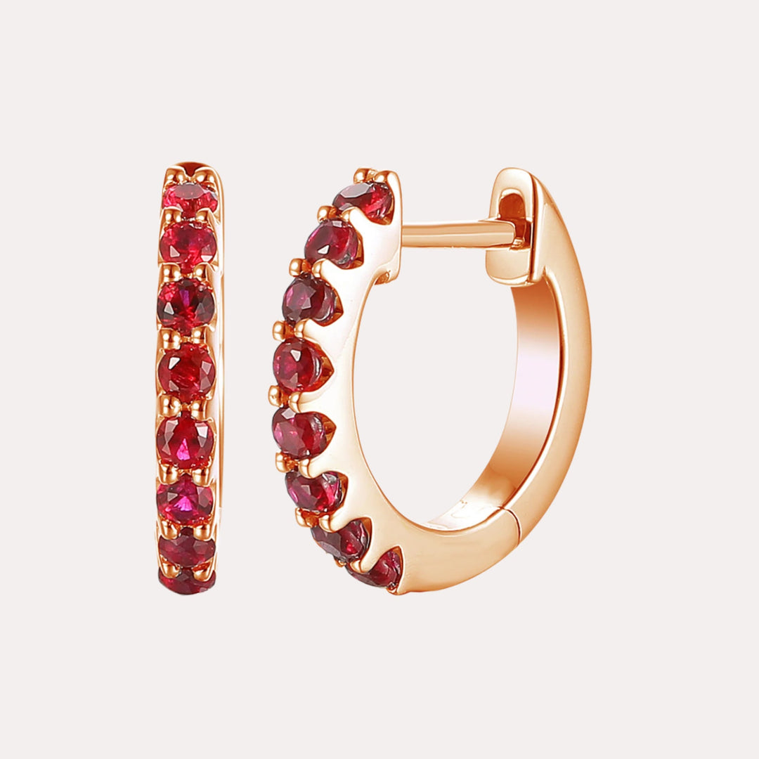 Claw Set Ruby Huggies In 18K Gold - The Jewelyst. - Claw Set Ruby Huggies In 18K Gold