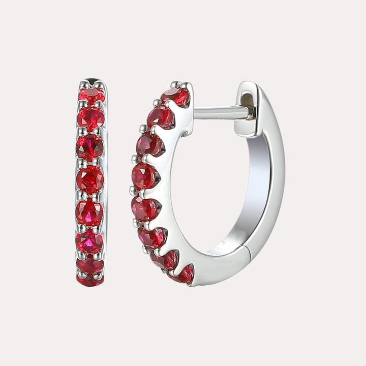 Claw Set Ruby Huggies In 18K Gold - The Jewelyst. - Claw Set Ruby Huggies In 18K Gold