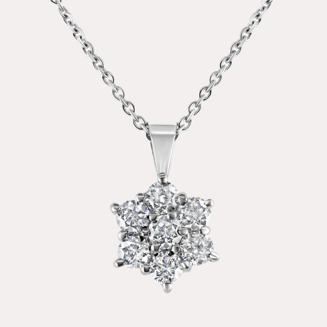 Daisy Cluster Pendant Necklace In 18K White Gold 