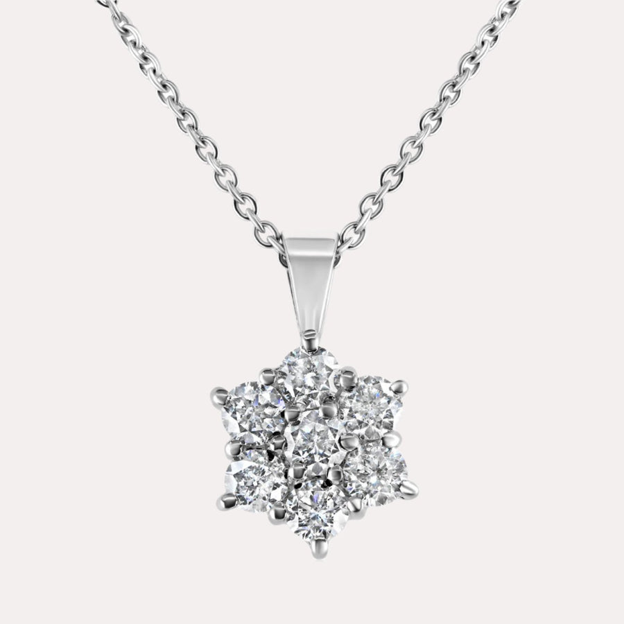 Daisy Cluster Pendant Necklace In 18K White Gold 