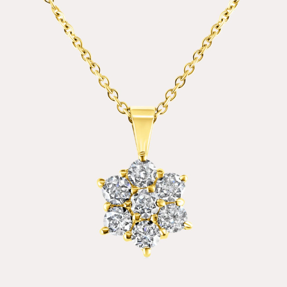 Daisy Cluster Pendant Necklace In 18K Yellow Gold 