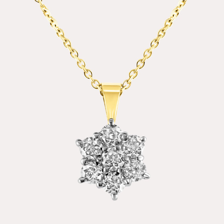 Daisy Cluster Pendant Necklace In 18K Yellow & White Gold 