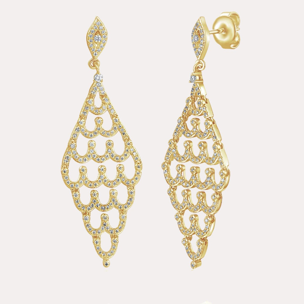 Diamond Drop Chandelier Earrings In 18K Gold - The Jewelyst. - Diamond Drop Chandelier Earrings In 18K Gold