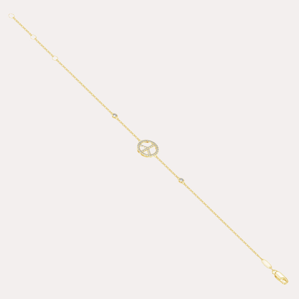 Diamond Peace Symbol Bracelet In 18K Gold - The Jewelyst. - Diamond Peace Symbol Bracelet In 18K Gold