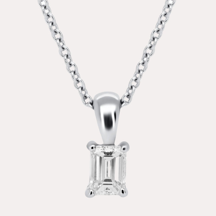 Emerald Cut Solitaire Diamond Pendant Necklace In 18K White Gold