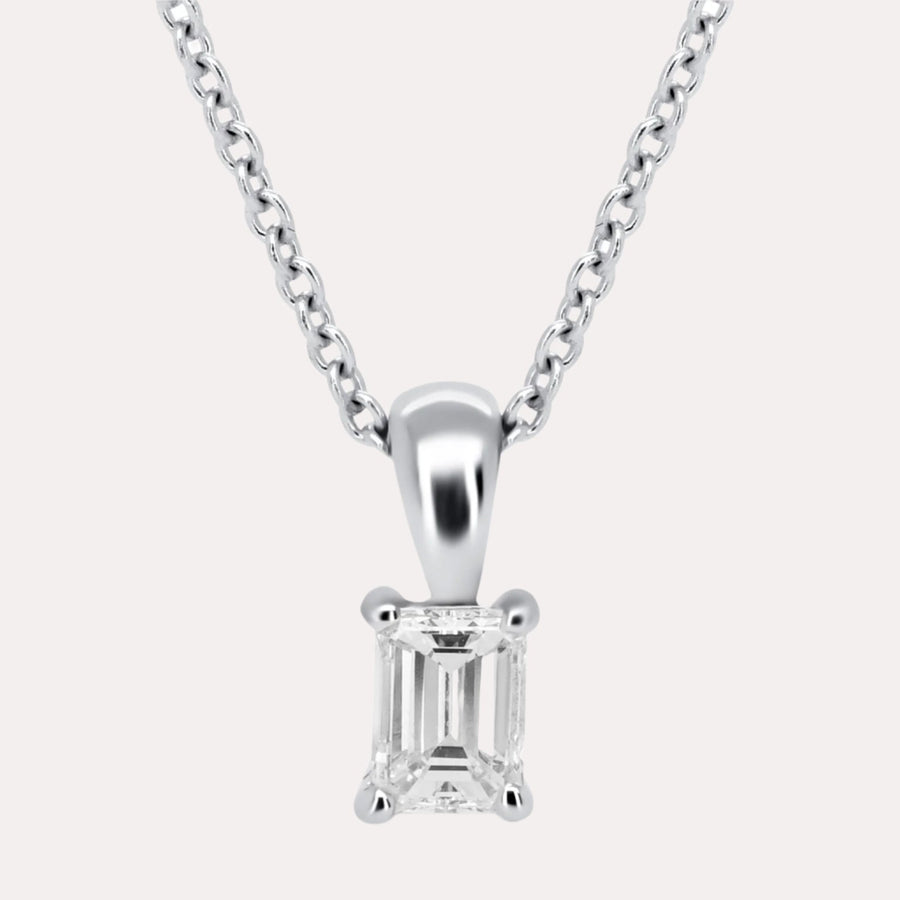 Emerald Cut Solitaire Diamond Pendant Necklace In 18K White Gold