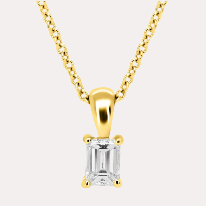 Emerald Cut Solitaire Diamond Pendant Necklace In 18K Yellow Gold