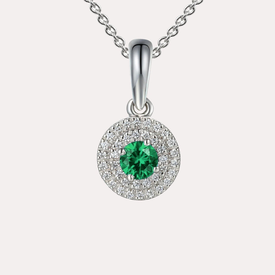 Emerald & Diamond Double Halo Pendant Necklace In 18K Gold - The Jewelyst. - Emerald & Diamond Double Halo Pendant Necklace In 18K Gold