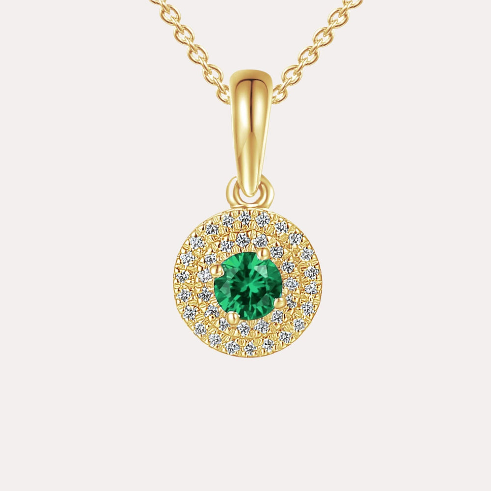 Emerald & Diamond Double Halo Pendant Necklace In 18K Gold - The Jewelyst. - Emerald & Diamond Double Halo Pendant Necklace In 18K Gold