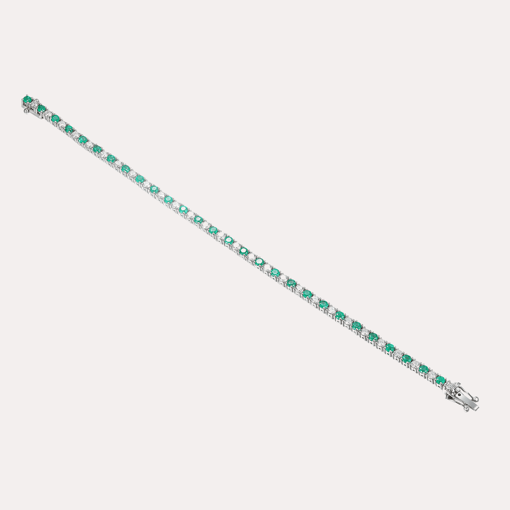 Emerald & Diamond Tennis Bracelet In 18K Gold - The Jewelyst. - Emerald & Diamond Tennis Bracelet In 18K Gold