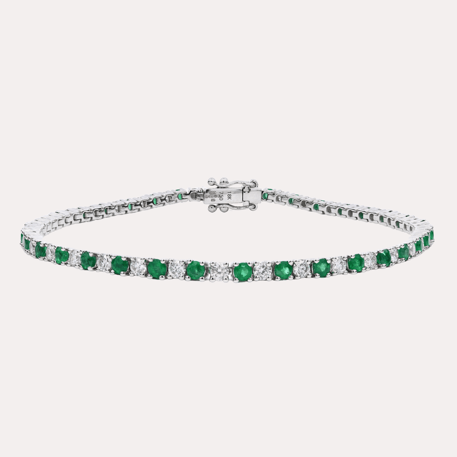 Emerald & Diamond Tennis Bracelet In 18K Gold - The Jewelyst. - Emerald & Diamond Tennis Bracelet In 18K Gold