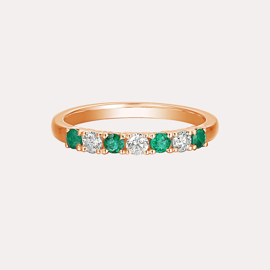 Emerald & Round Brilliant Cut 7 Stone Eternity Ring - The Jewelyst. - Emerald & Round Brilliant Cut 7 Stone Eternity Ring