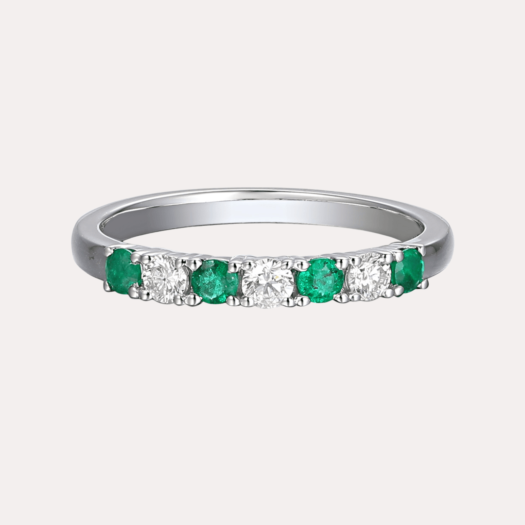 Emerald & Round Brilliant Cut 7 Stone Eternity Ring - The Jewelyst. - Emerald & Round Brilliant Cut 7 Stone Eternity Ring