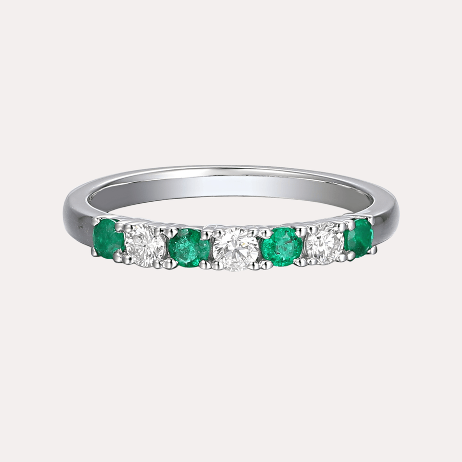 Emerald & Round Brilliant Cut 7 Stone Eternity Ring - The Jewelyst. - Emerald & Round Brilliant Cut 7 Stone Eternity Ring