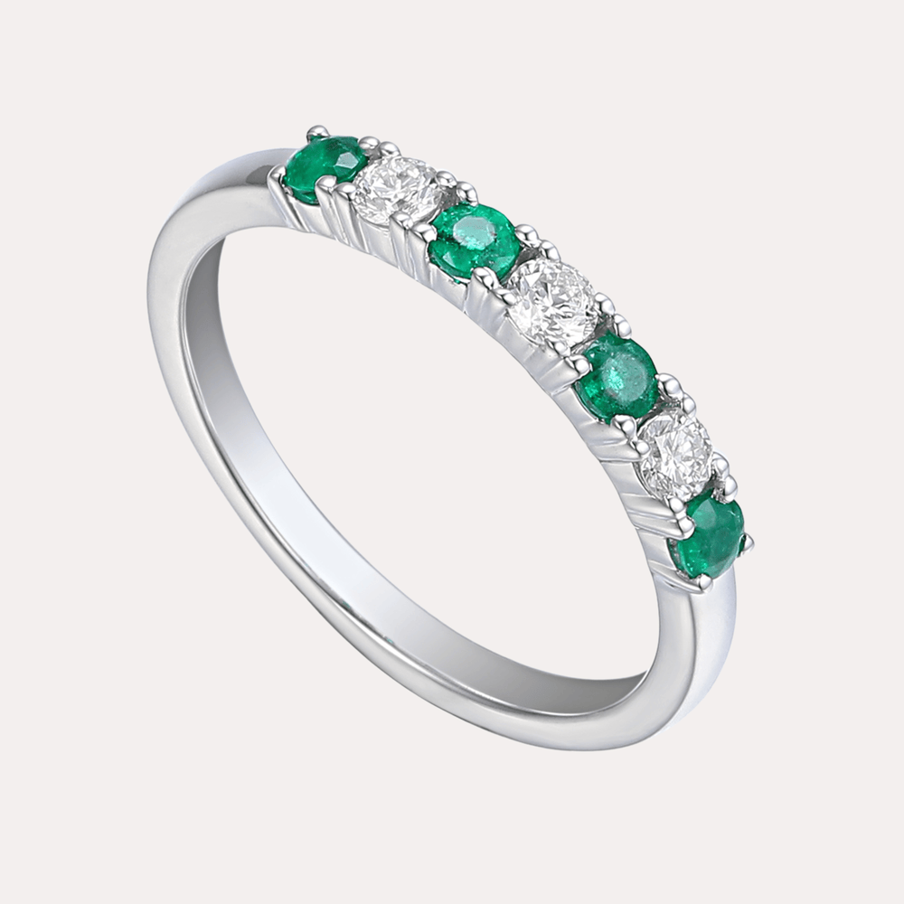 Emerald & Round Brilliant Cut 7 Stone Eternity Ring - The Jewelyst. - Emerald & Round Brilliant Cut 7 Stone Eternity Ring
