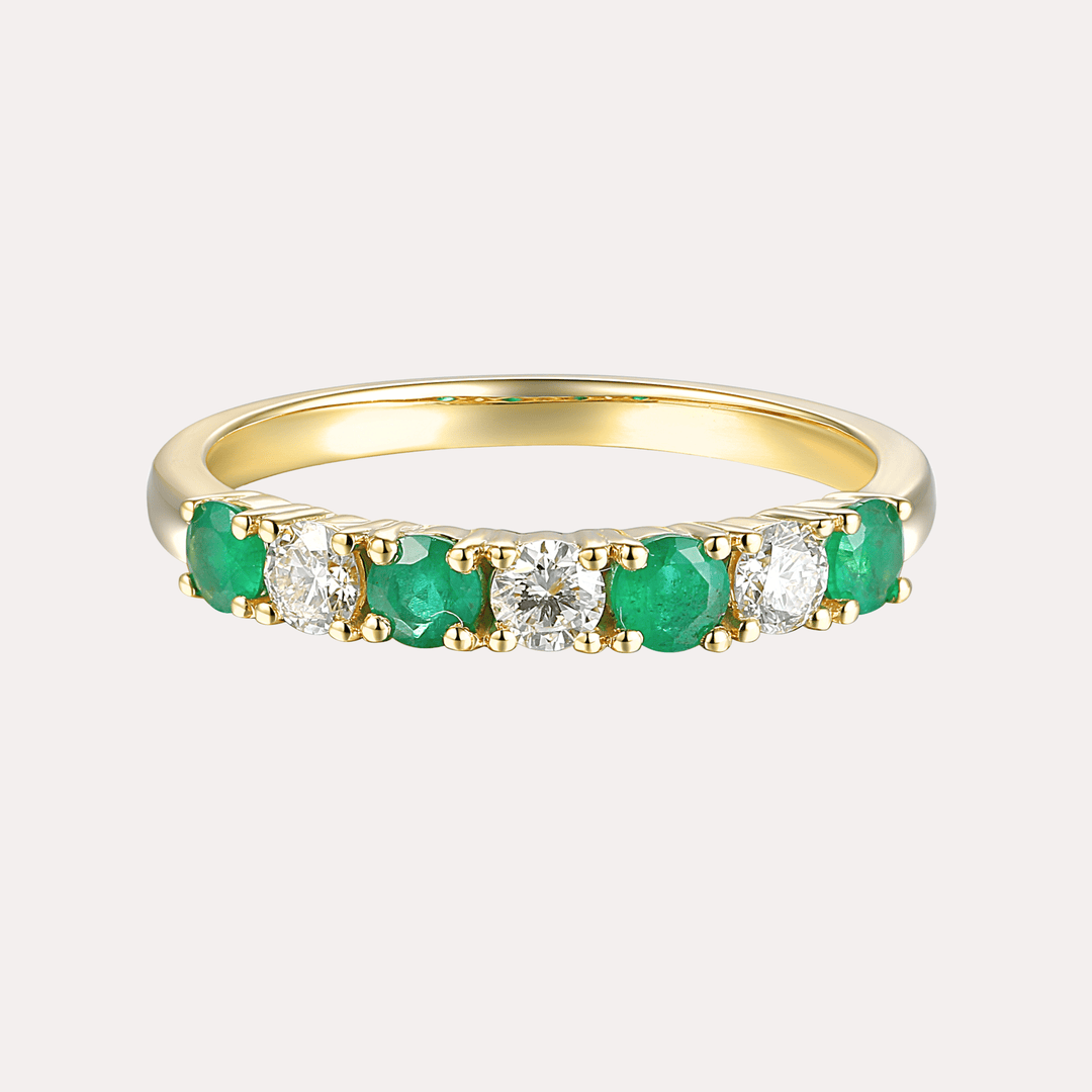 Emerald & Round Brilliant Cut 7 Stone Eternity Ring - The Jewelyst. - Emerald & Round Brilliant Cut 7 Stone Eternity Ring