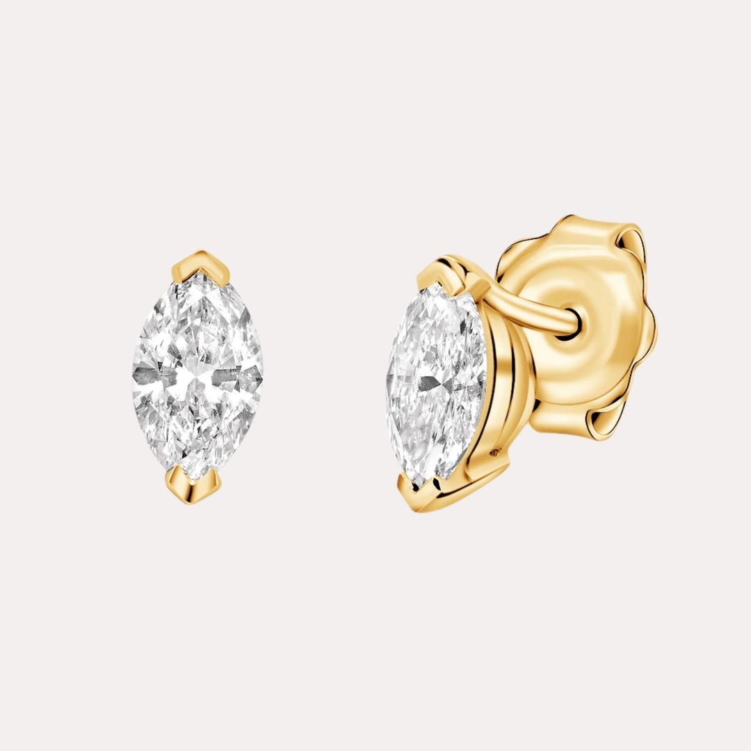 Marquise Cut Diamond Stud Earrings In 18K Yellow Gold