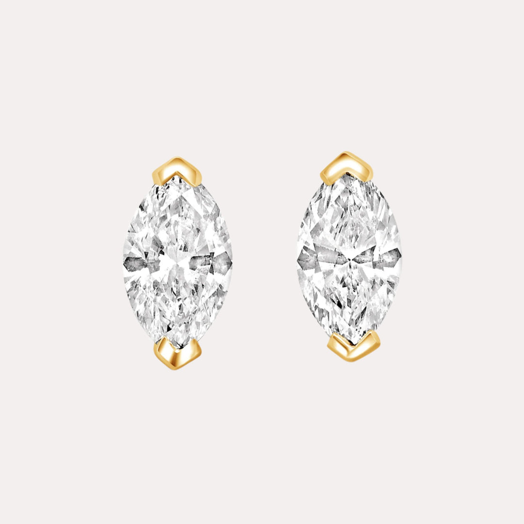 Marquise Cut Diamond Stud Earrings In 18K Yellow Gold