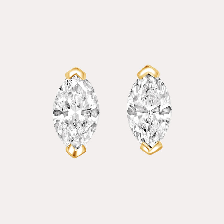 Marquise Cut Diamond Stud Earrings In 18K Yellow Gold