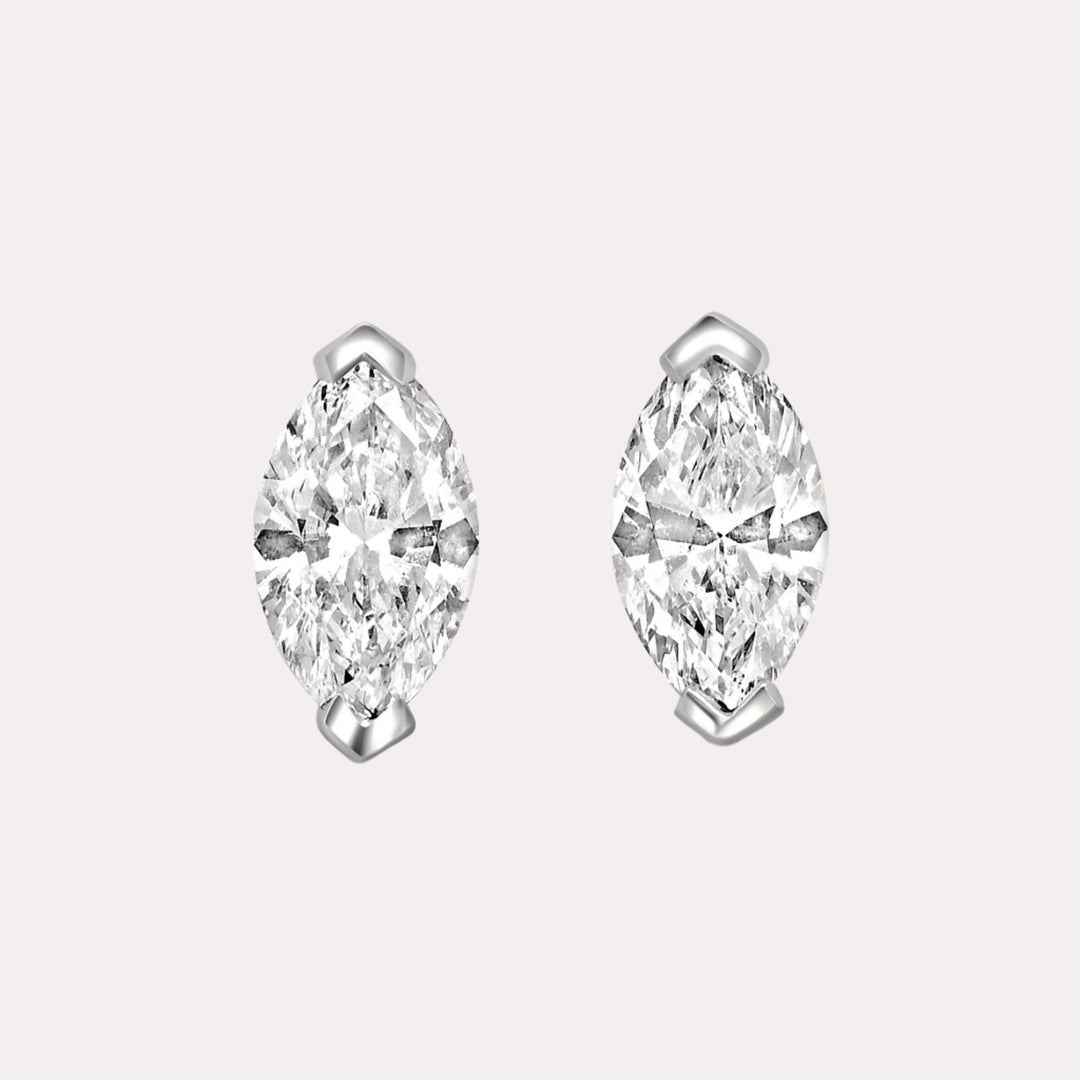 Marquise Cut Diamond Stud Earrings In 18K White Gold