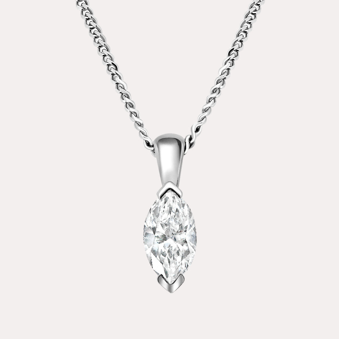 Marquise Solitaire Diamond Pendant Necklace In 18K White Gold 