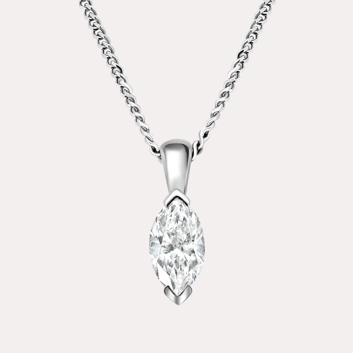 Marquise Solitaire Diamond Pendant Necklace In 18K White Gold 