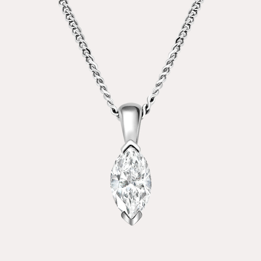 Marquise Solitaire Diamond Pendant Necklace In 18K White Gold 