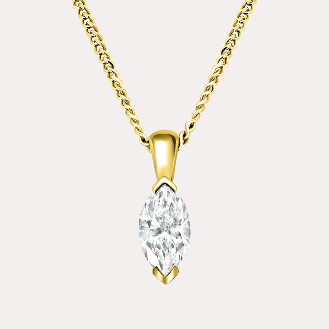 Marquise Solitaire Diamond Pendant Necklace In 18K Yellow Gold 