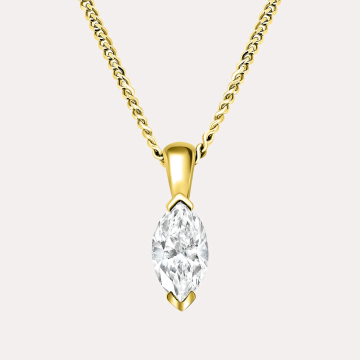 Marquise Solitaire Diamond Pendant Necklace In 18K Yellow Gold 