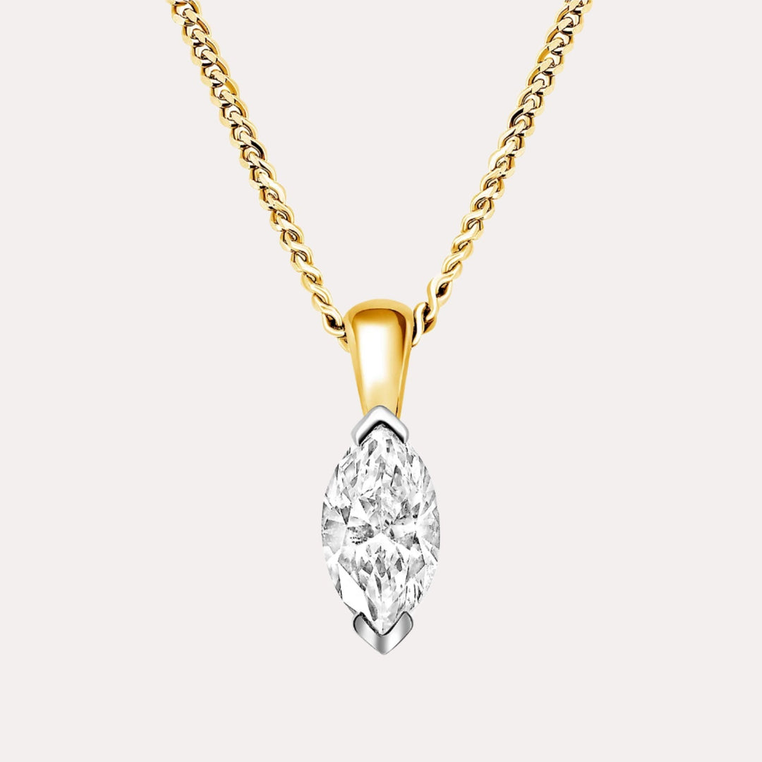 Marquise Solitaire Diamond Pendant Necklace In 18K Yellow & White Gold