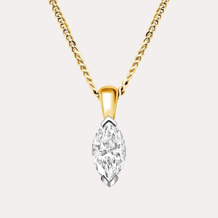 Marquise Solitaire Diamond Pendant Necklace In 18K Yellow & White Gold