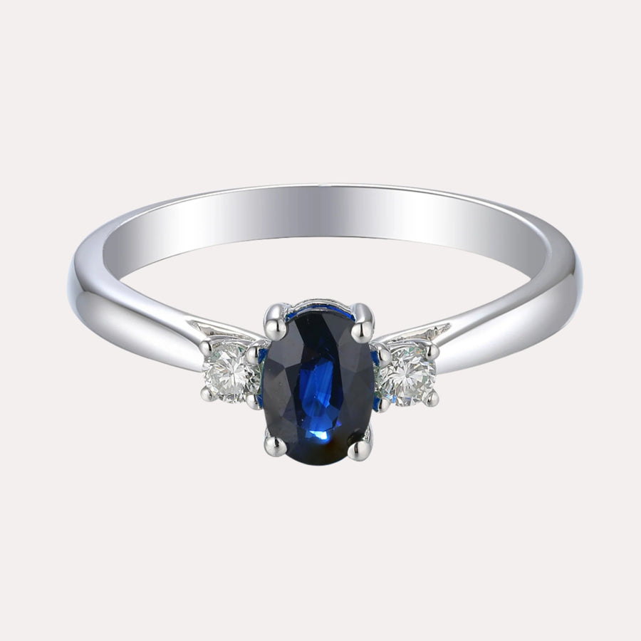 Oval Blue Sapphire & Round Diamond 3 Stone Ring - The Jewelyst. - Oval Blue Sapphire & Round Diamond 3 Stone Ring