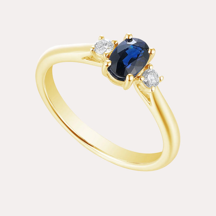 Oval Blue Sapphire & Round Diamond 3 Stone Ring - The Jewelyst. - Oval Blue Sapphire & Round Diamond 3 Stone Ring