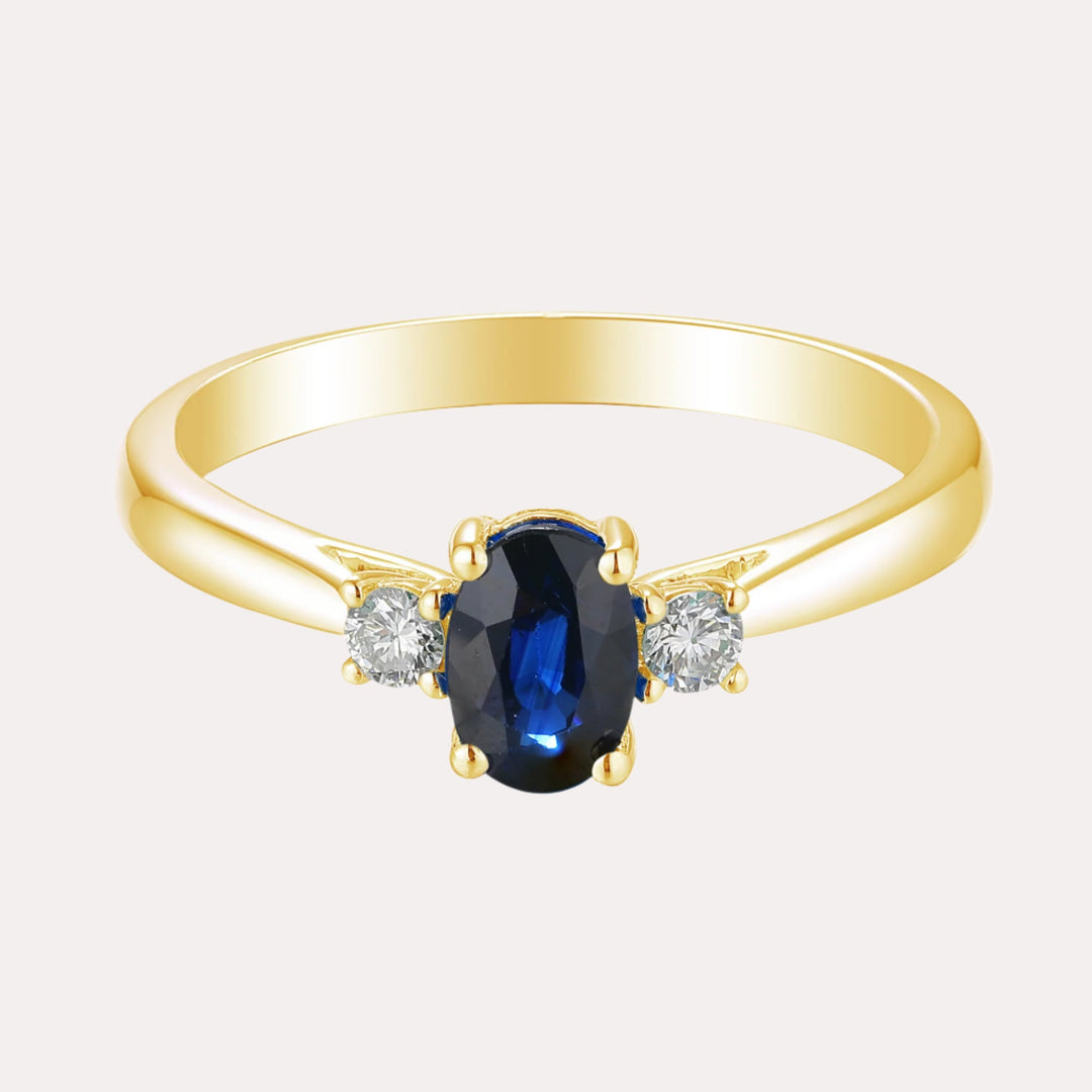Oval Blue Sapphire & Round Diamond 3 Stone Ring - The Jewelyst. - Oval Blue Sapphire & Round Diamond 3 Stone Ring