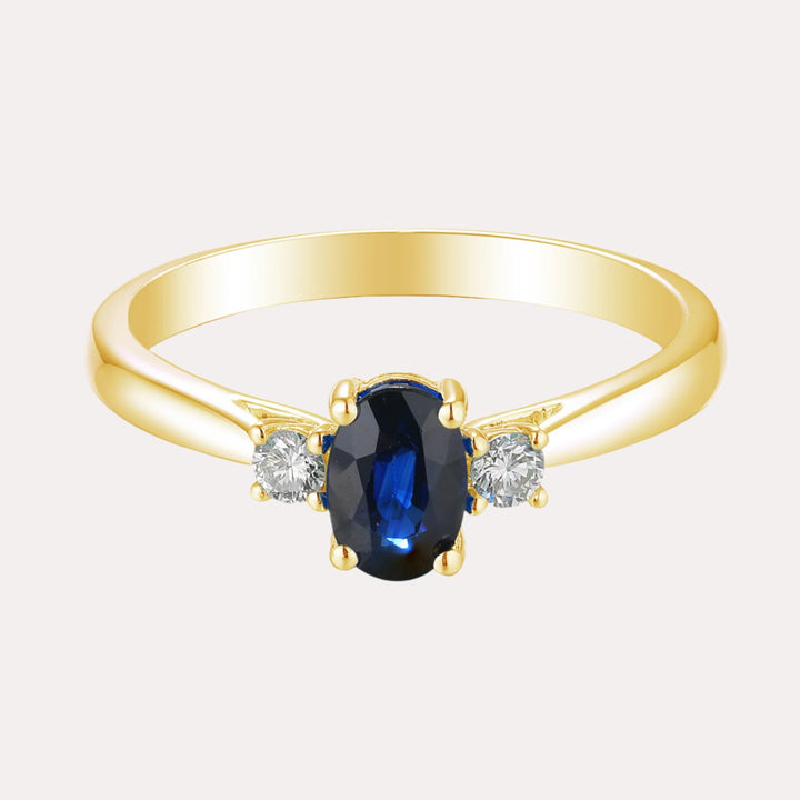 Oval Blue Sapphire & Round Diamond 3 Stone Ring - The Jewelyst. - Oval Blue Sapphire & Round Diamond 3 Stone Ring