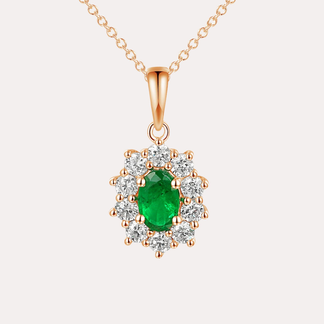 Oval Emerald Cluster Pendant Necklace In 18K Gold - The Jewelyst. - Oval Emerald Cluster Pendant Necklace In 18K Gold