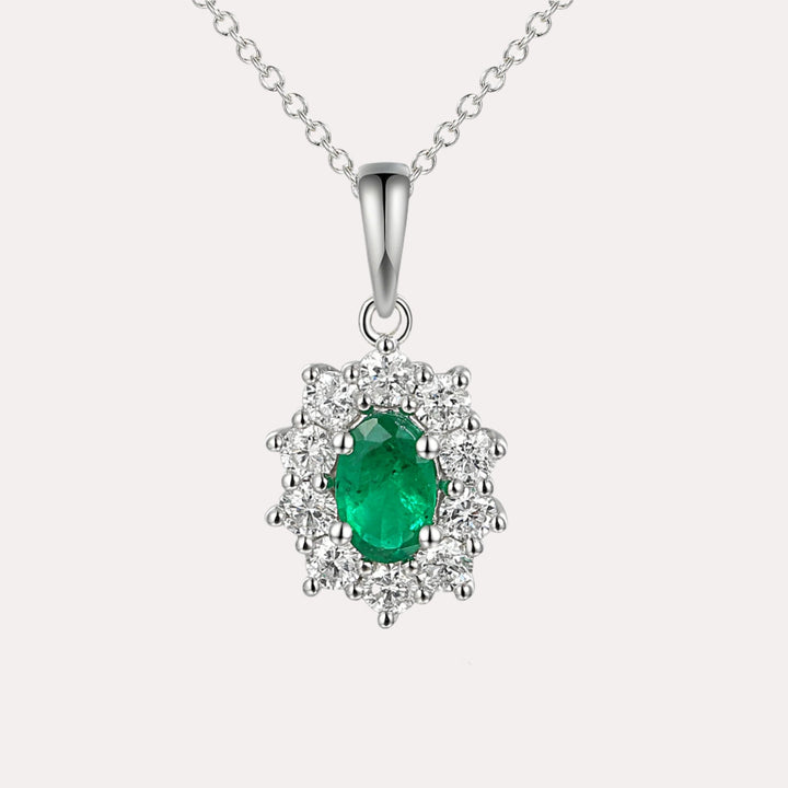 Oval Emerald Cluster Pendant Necklace In 18K Gold - The Jewelyst. - Oval Emerald Cluster Pendant Necklace In 18K Gold