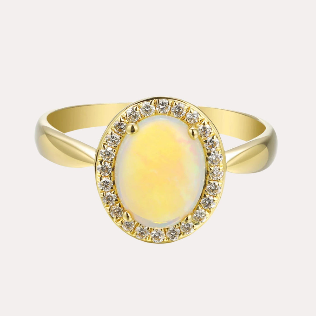 Oval Opal & Diamond Grain Set Halo Ring - The Jewelyst. - Oval Opal & Diamond Grain Set Halo Ring