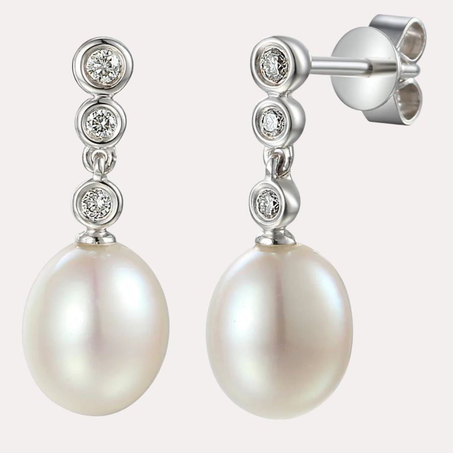 Oval Pearl Bubble Diamond Drop Earrings In 18K Gold - The Jewelyst. - Oval Pearl Bubble Diamond Drop Earrings In 18K Gold
