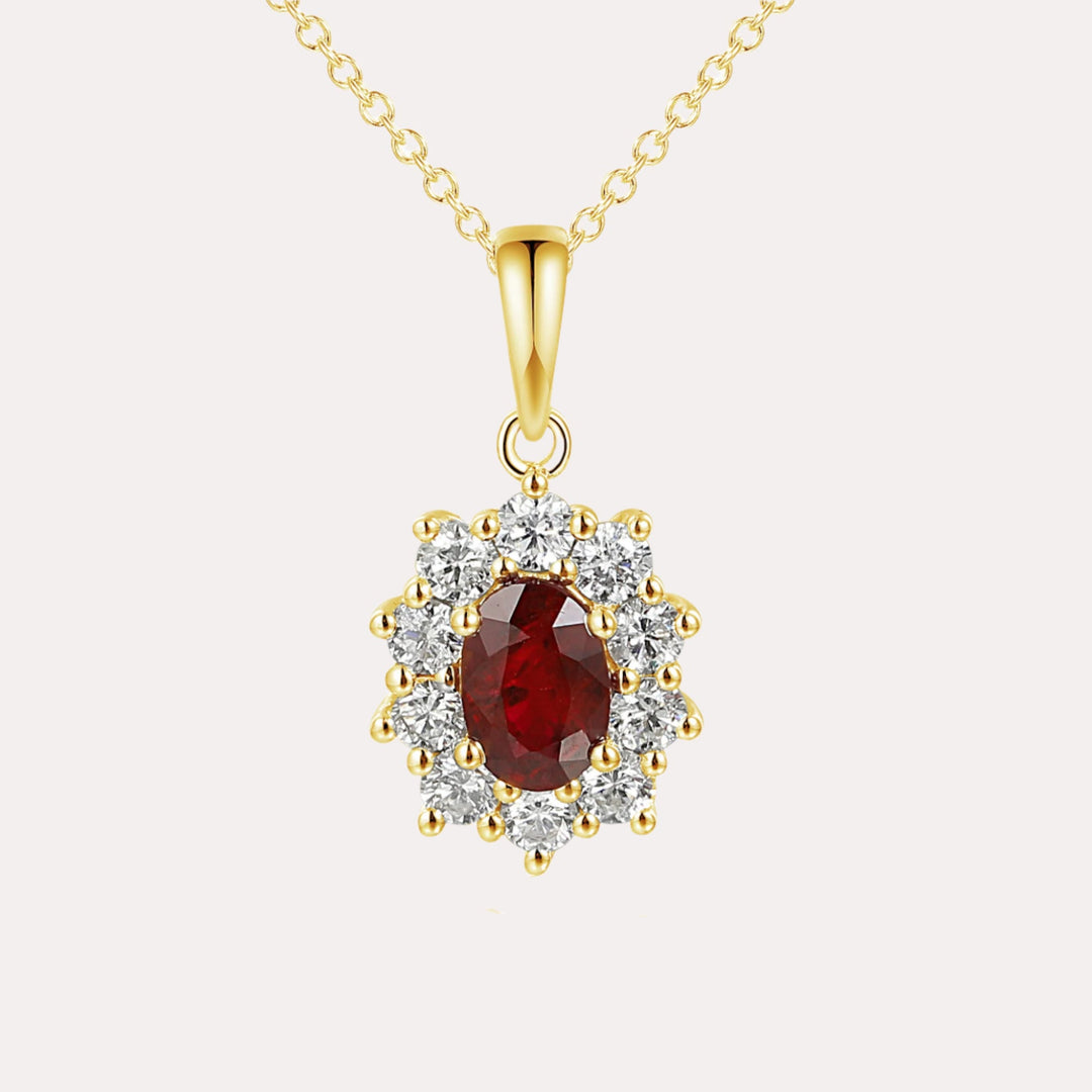 Oval Ruby Cluster Pendant Necklace In 18K Gold - The Jewelyst. - Oval Ruby Cluster Pendant Necklace In 18K Gold