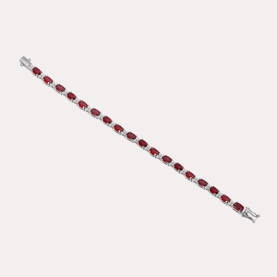 Oval Ruby & Round Brilliant Cut Tennis Bracelet In 18K Gold - The Jewelyst. - Oval Ruby & Round Brilliant Cut Tennis Bracelet In 18K Gold