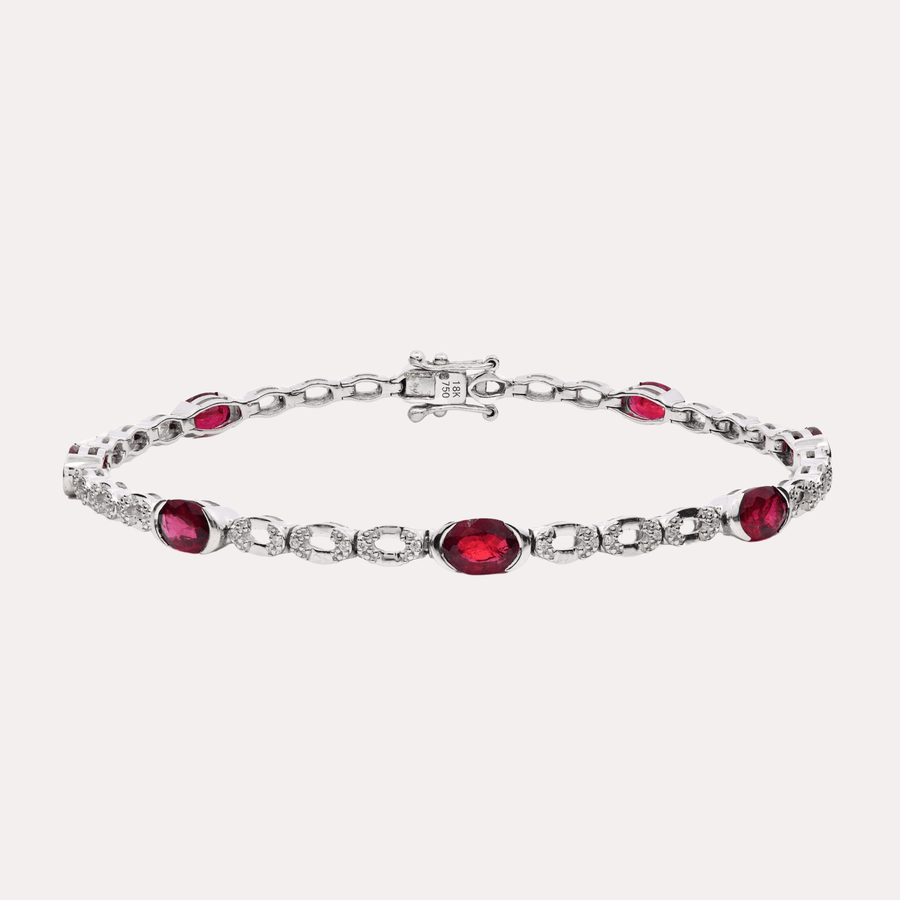 Oval Ruby Tennis Rubover Set Bracelet In 18K Gold - The Jewelyst. - Oval Ruby Tennis Rubover Set Bracelet In 18K Gold